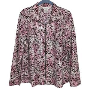 Misook jacket pink leopard animal print sequin zip up large shimmer